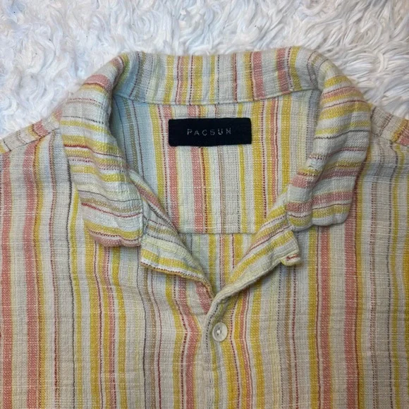 PacSun Button Down Resort Shirt Men’s Multicolored Striped Short Sleeve Size L - Picture 7 of 9